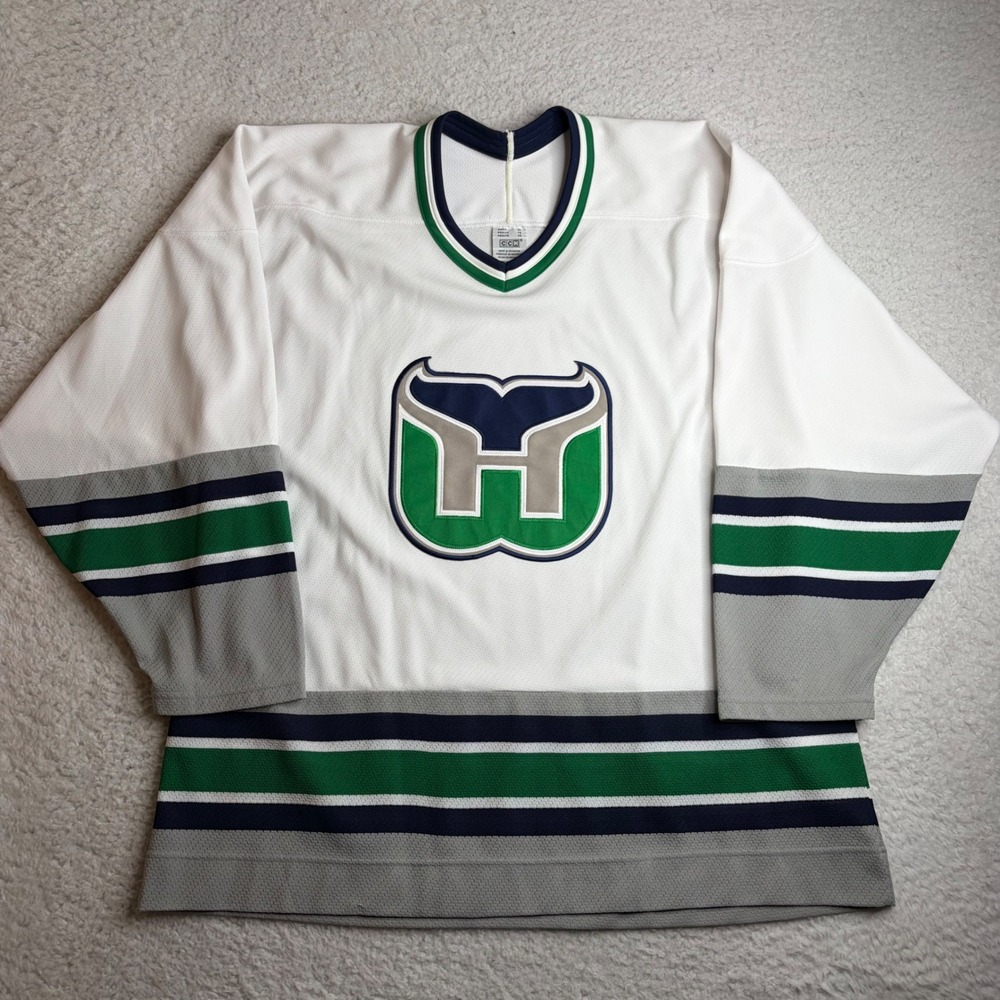 CCM Hartford Whalers Hockey Jersey Vintage XL White Green NHL Air-Knit Mens